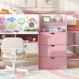 Full Size Low Loft Bed With Built-in Desk, Storage Cabinets And Open Bookcase 23 Full Size Low Loft Bed With Built-in Desk, Storage Cabinets And Open Bookcase