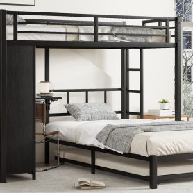 Metal Twin Over Twin Bunk Bed With Built-in Wardrobe, Trundle, Foldable Desk, Ladders