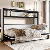 Metal Twin Size Murphy Bed With Shelves, Foldable And Space-Saving Design