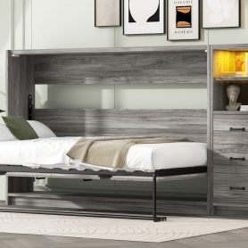 Twin Size Murphy Bed with Drawers and LED Light