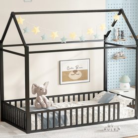 Twin Size House Floor Bed with Detachable Slats