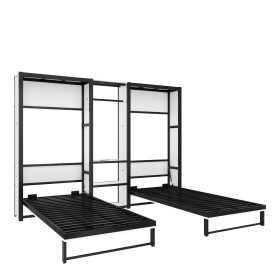 Metal Twin And Twin Murphy Bed With Wardrobe, Shelves And Power Outlets 36 Metal Twin And Twin Murphy Bed With Wardrobe, Shelves And Power Outlets