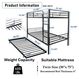 Separatable Twin Bunk Bed With Trundle