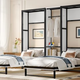 Metal Twin And Twin Murphy Bed With Wardrobe, Shelves And Power Outlets 42 Metal Twin And Twin Murphy Bed With Wardrobe, Shelves And Power Outlets