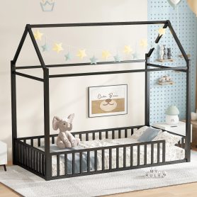 Twin Size House Floor Bed with Detachable Slats