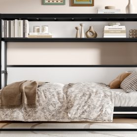 Metal Twin Size Murphy Bed With Shelves, Foldable And Space-Saving Design 38 Metal Twin Size Murphy Bed With Shelves, Foldable And Space-Saving Design