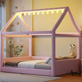 Full Size Upholstered House Daybed with LED Light Strips