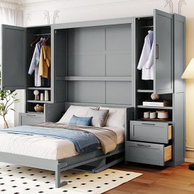 Full Size Murphy Bed Wall Bed with Closet ,Drawers and Shelves