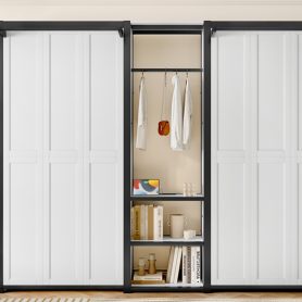 Metal Twin And Twin Murphy Bed With Wardrobe, Shelves And Power Outlets 38 Metal Twin And Twin Murphy Bed With Wardrobe, Shelves And Power Outlets