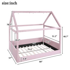 Full Size Upholstered House Daybed with LED Light Strips