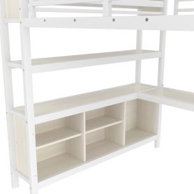 Metal Queen Size Loft Bed With Wardrobe, L-shaped Desk, Storage Cubes And Shelve