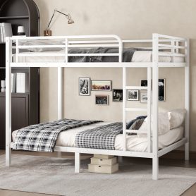 Metal Full over Full Bunk Bed with Ladder, Guard Rail