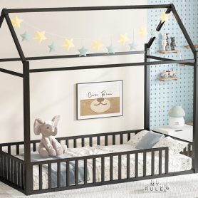 Twin Size House Floor Bed with Detachable Slats