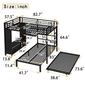 Metal Full Over Twin Bunk Bed With Built-in Wardrobe, Trundle, Foldable Desk, Ladders