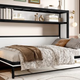 Metal Twin Size Murphy Bed With Shelves, Foldable And Space-Saving Design 39 Metal Twin Size Murphy Bed With Shelves, Foldable And Space-Saving Design