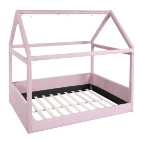 Full Size Upholstered House Daybed with LED Light Strips