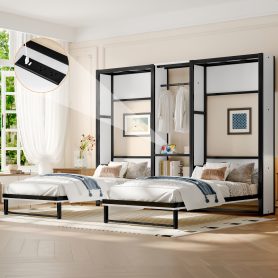 Metal Twin And Twin Murphy Bed With Wardrobe, Shelves And Power Outlets 25 Metal Twin And Twin Murphy Bed With Wardrobe, Shelves And Power Outlets