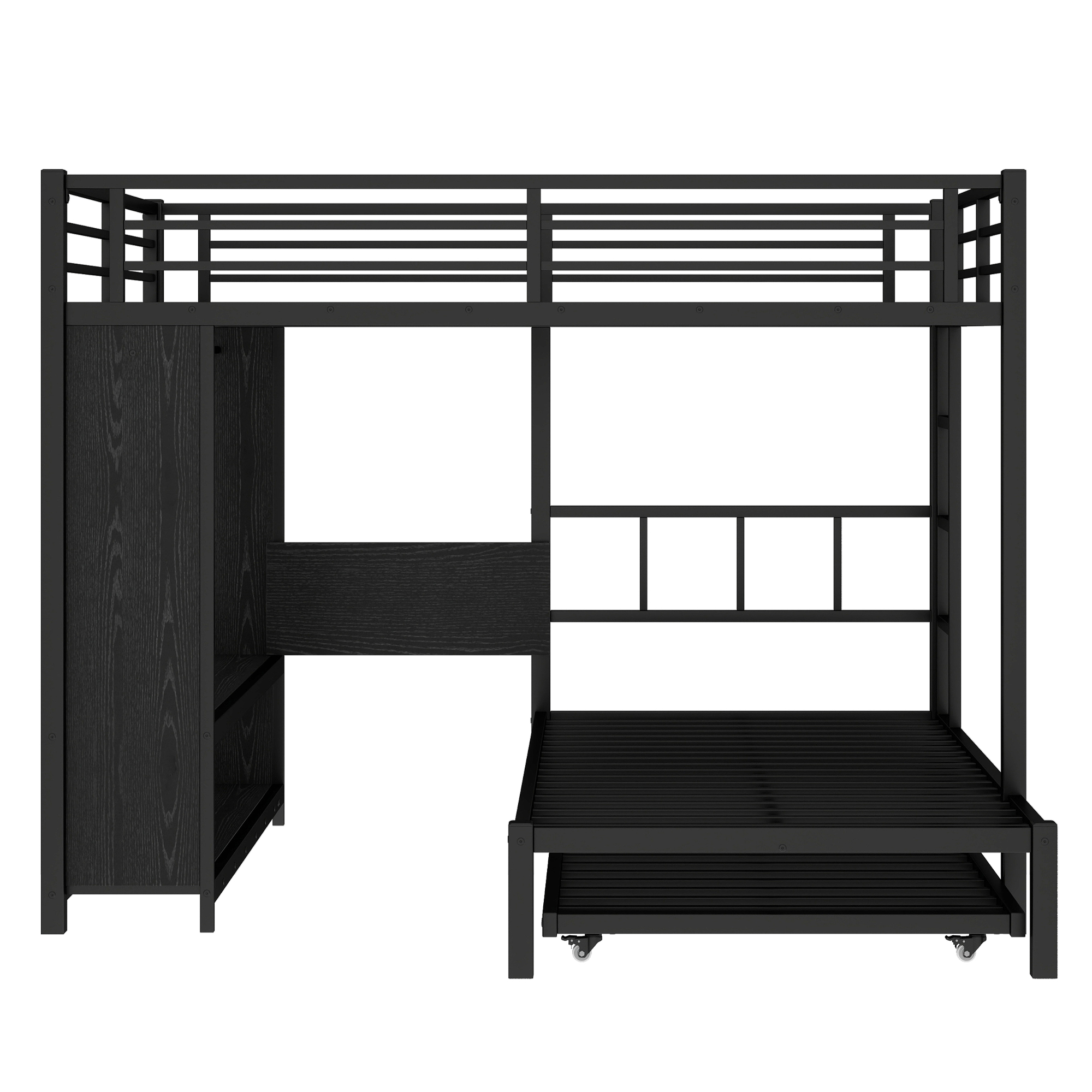 Metal Queen Over Twin Bunk Bed With Built-in Wardrobe, Trundle, Foldable Desk, Ladders 17 Metal Queen Over Twin Bunk Bed With Built-in Wardrobe, Trundle, Foldable Desk, Ladders