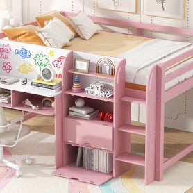 Full Size Low Loft Bed With Built-in Desk, Storage Cabinets And Open Bookcase 25 Full Size Low Loft Bed With Built-in Desk, Storage Cabinets And Open Bookcase