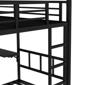 Metal Full Over Twin Bunk Bed With Built-in Wardrobe, Trundle, Foldable Desk, Ladders