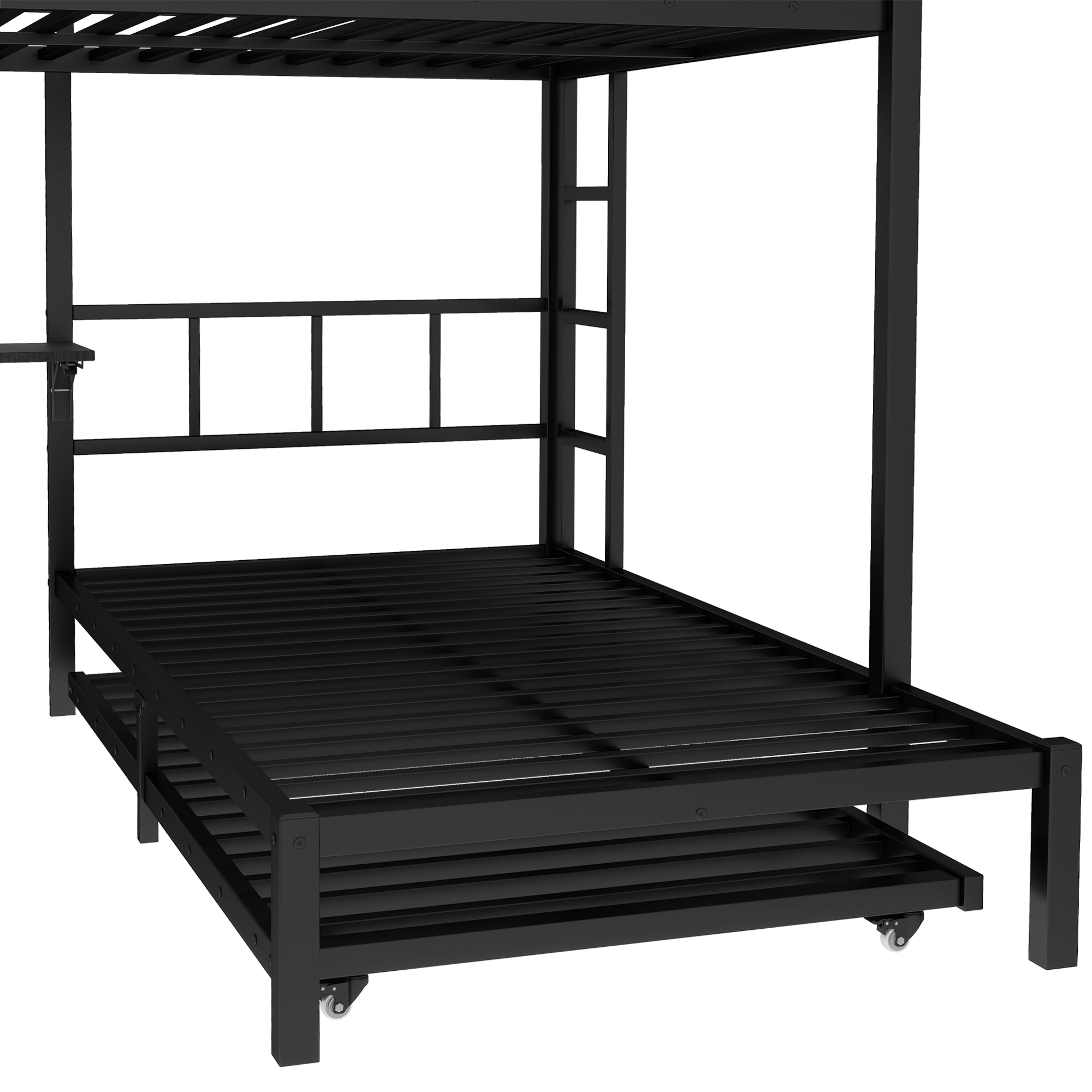Metal Queen Over Twin Bunk Bed With Built-in Wardrobe, Trundle, Foldable Desk, Ladders 12 Metal Queen Over Twin Bunk Bed With Built-in Wardrobe, Trundle, Foldable Desk, Ladders