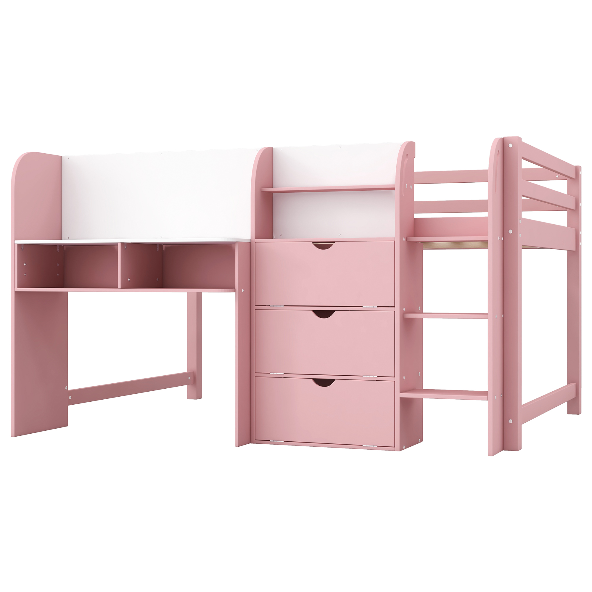 Full Size Low Loft Bed With Built-in Desk, Storage Cabinets And Open Bookcase 15 Full Size Low Loft Bed With Built-in Desk, Storage Cabinets And Open Bookcase