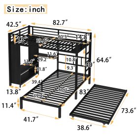 Metal Twin Over Twin Bunk Bed With Built-in Wardrobe, Trundle, Foldable Desk, Ladders