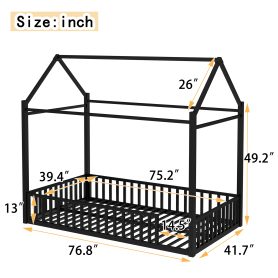 Twin Size House Floor Bed with Detachable Slats