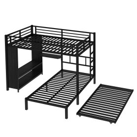 Metal Full Over Twin Bunk Bed With Built-in Wardrobe, Trundle, Foldable Desk, Ladders