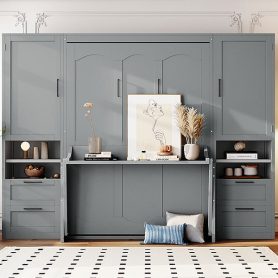 Full Size Murphy Bed Wall Bed with Closet ,Drawers and Shelves