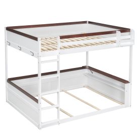 Queen Size Wooden Bunk Bed with Built-in Shelves, Storage Box, LED Light and USB Charging Station