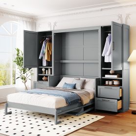 Full Size Murphy Bed Wall Bed with Closet ,Drawers and Shelves