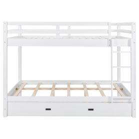 Wood Queen Size Bunk Bed with Ladder and Trundle