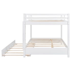 Wood Queen Size Bunk Bed with Ladder and Trundle