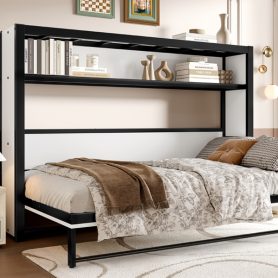 Metal Twin Size Murphy Bed With Shelves, Foldable And Space-Saving Design 36 Metal Twin Size Murphy Bed With Shelves, Foldable And Space-Saving Design
