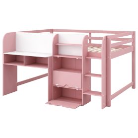 Full Size Low Loft Bed With Built-in Desk, Storage Cabinets And Open Bookcase 30 Full Size Low Loft Bed With Built-in Desk, Storage Cabinets And Open Bookcase