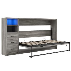 Twin Size Murphy Bed with Drawers and LED Light