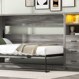 Twin Size Murphy Bed with Drawers and LED Light