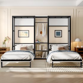 Metal Twin And Twin Murphy Bed With Wardrobe, Shelves And Power Outlets 26 Metal Twin And Twin Murphy Bed With Wardrobe, Shelves And Power Outlets