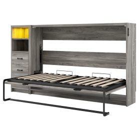 Twin Size Murphy Bed with Drawers and LED Light