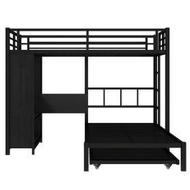 Metal Twin Over Twin Bunk Bed With Built-in Wardrobe, Trundle, Foldable Desk, Ladders