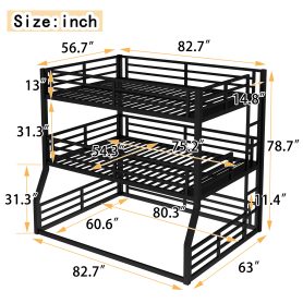 Metal Full/Full XL over Full/Full XL over Queen Bunk Bed
