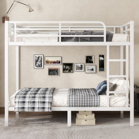 Metal Full over Full Bunk Bed with Ladder, Guard Rail