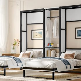 Metal Twin And Twin Murphy Bed With Wardrobe, Shelves And Power Outlets 39 Metal Twin And Twin Murphy Bed With Wardrobe, Shelves And Power Outlets