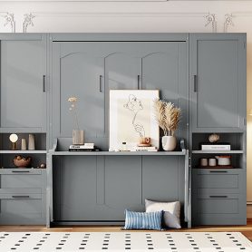 Full Size Murphy Bed Wall Bed with Closet ,Drawers and Shelves