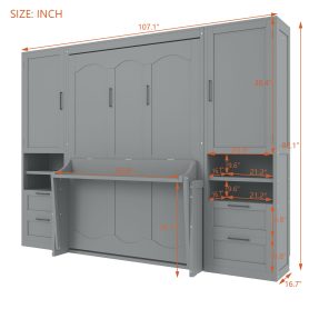 Full Size Murphy Bed Wall Bed with Closet ,Drawers and Shelves