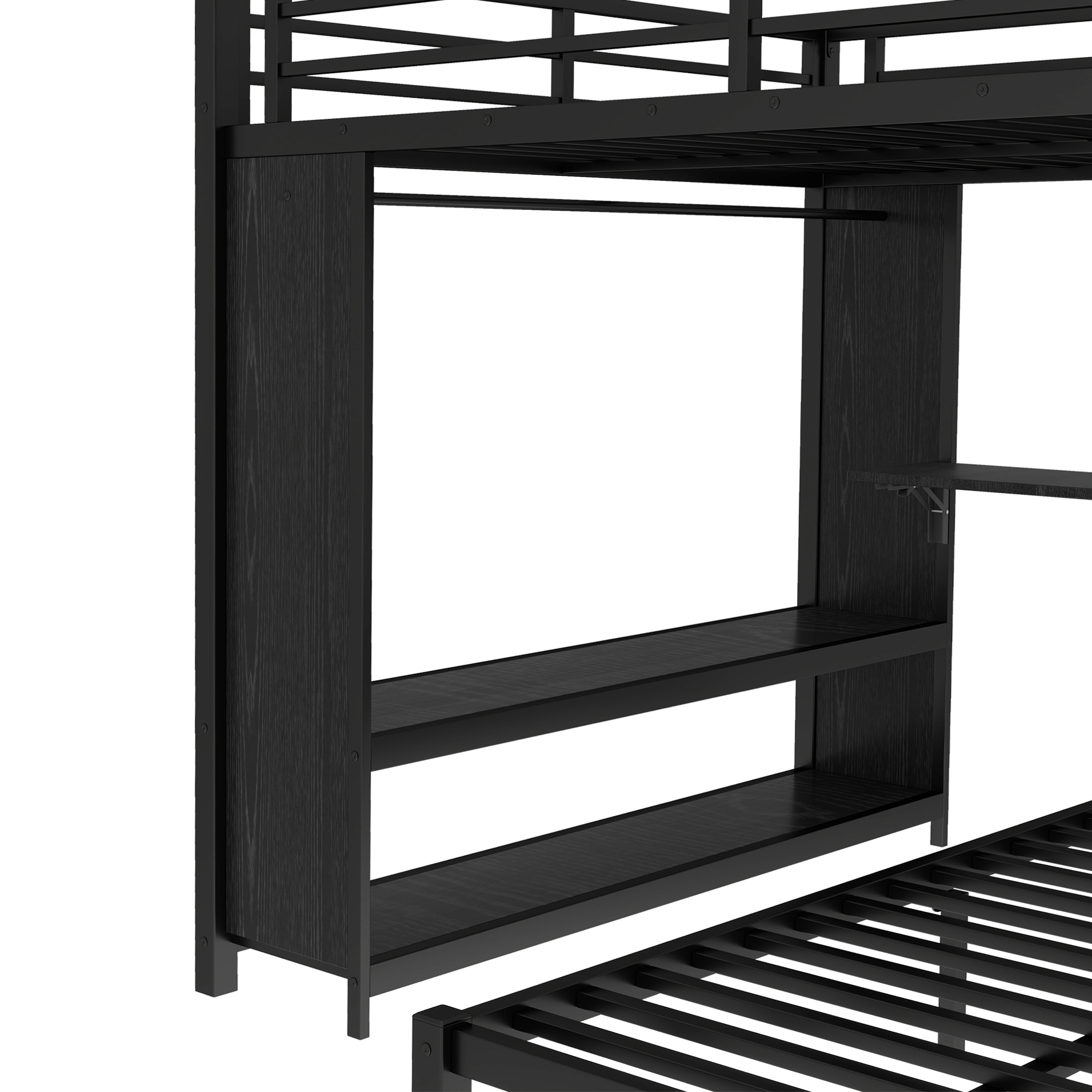 Metal Queen Over Twin Bunk Bed With Built-in Wardrobe, Trundle, Foldable Desk, Ladders 13 Metal Queen Over Twin Bunk Bed With Built-in Wardrobe, Trundle, Foldable Desk, Ladders