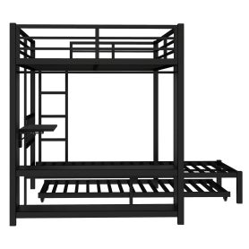 Metal Full Over Twin Bunk Bed With Built-in Wardrobe, Trundle, Foldable Desk, Ladders