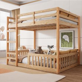 Full over Full Wood Bunk Bed with Ladder and Guardrails 24 Full over Full Wood Bunk Bed with Ladder and Guardrails