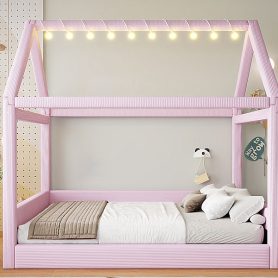 Full Size Upholstered House Daybed with LED Light Strips